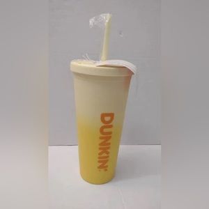 2023 New Dunkin Donuts 24oz Yellow Rainbow Acrylic Travel Cup Tumbler W/ Straw